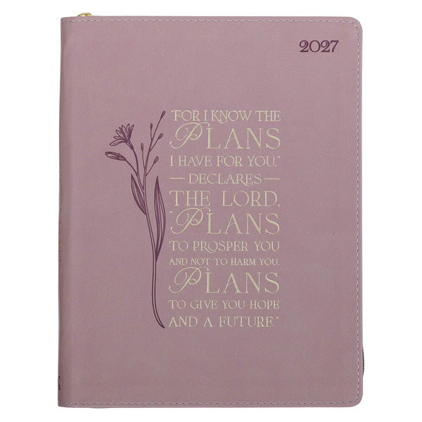 2027 Plans Large Zippered Dusty Mauve Faux Leather 18-Month Planner for Women - Jeremiah 29:11