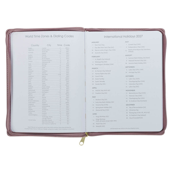 2027 Plans Large Zippered Dusty Mauve Faux Leather 18-Month Planner for Women - Jeremiah 29:11