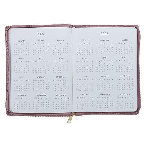 2027 Plans Large Zippered Dusty Mauve Faux Leather 18-Month Planner for Women - Jeremiah 29:11