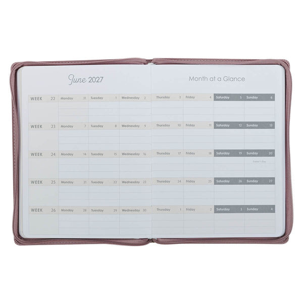 2027 Plans Large Zippered Dusty Mauve Faux Leather 18-Month Planner for Women - Jeremiah 29:11