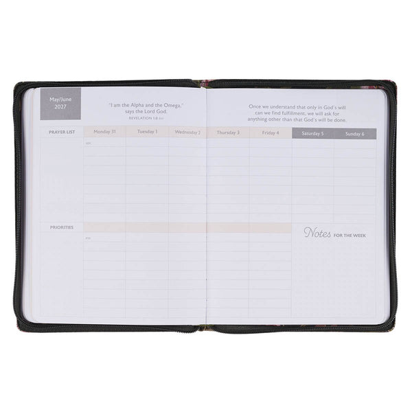2027 Pray Without Ceasing Large Zippered Green Floral Faux Leather 18-Month Planner for Women- 1 Thessalonians 5:17