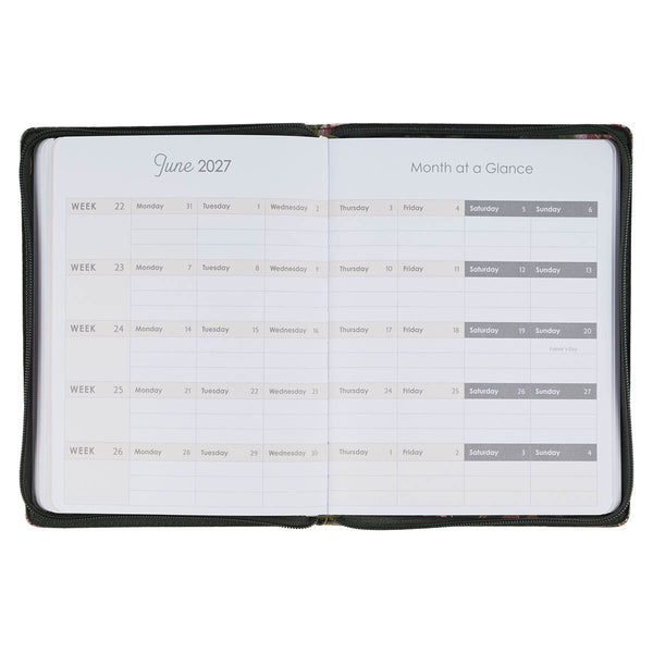 2027 Pray Without Ceasing Large Zippered Green Floral Faux Leather 18-Month Planner for Women- 1 Thessalonians 5:17