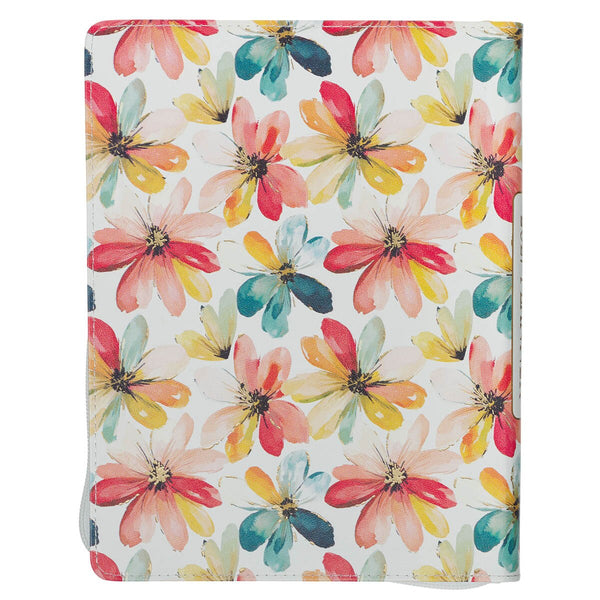 2027 Be Still and Know Large Zippered White Floral Faux Leather 18-Month Planner for Women - Psalm 46:10