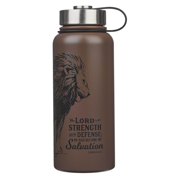 The Lord is My Strength Brown Stainless Steel Water Bottle - Exodus 15:2 - KI Gifts Christian Supplies