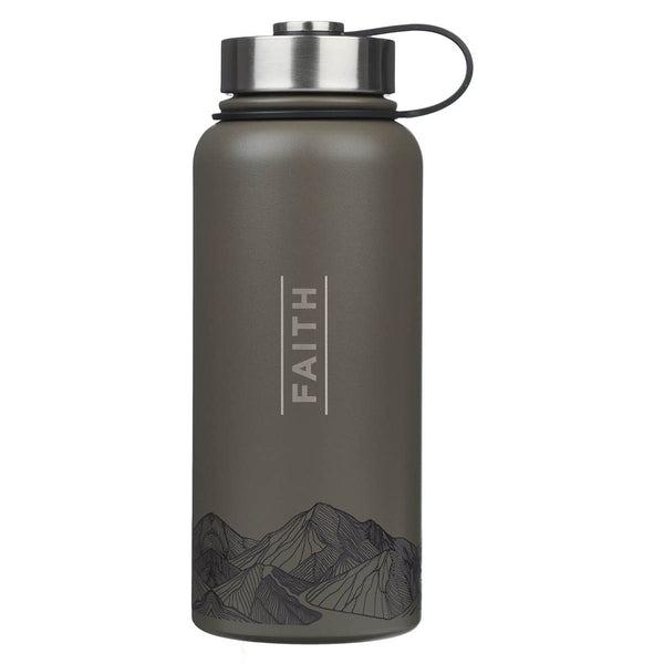 Faith Dusty Brown Stainless Steel Water Bottle - Matthew 17:20 - KI Gifts Christian Supplies