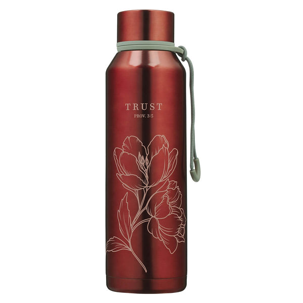 Trust Metallic Pomegranate Red Stainless Steel Water Bottle - Proverbs 3:5 - KI Gifts Christian Supplies