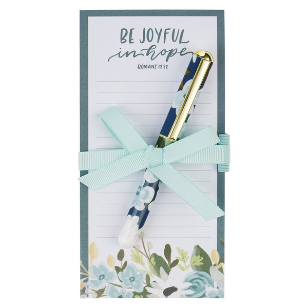 Be Joyful in Hope Magnetic Notepad and Pen Gift Set - Romans 12:12 - KI Gifts Christian Supplies