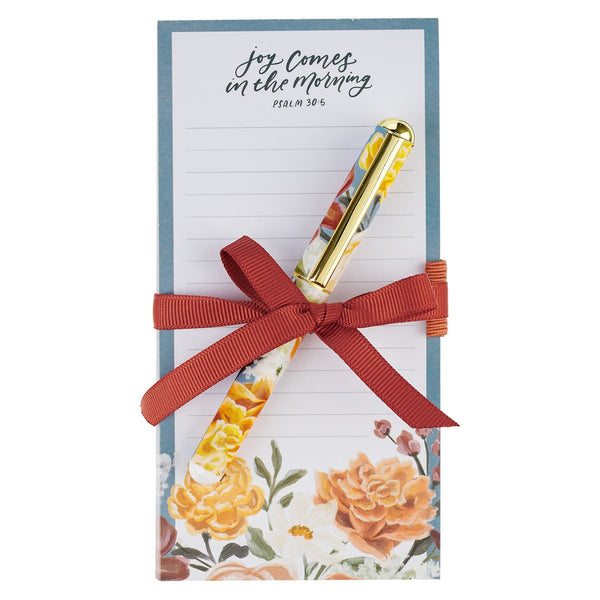 Joy Comes in the Morning Magnetic Notepad and Pen Gift Set - Psalm 30:5 - KI Gifts Christian Supplies