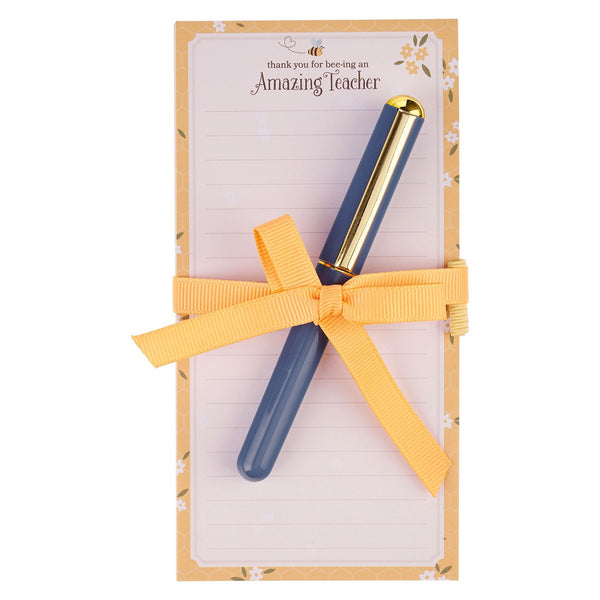 Amazing Teacher Blossom and Bees Notepad and Pen Gift Set - KI Gifts Christian Supplies