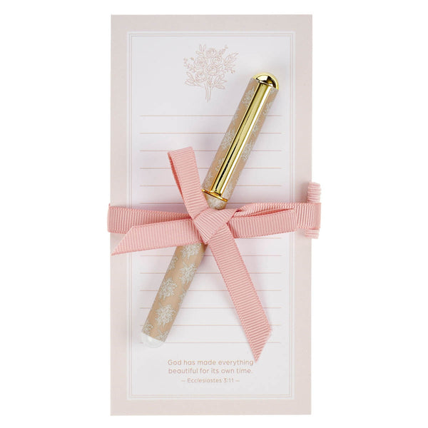 Everything Beautiful Blush Taupe Magnetic Notepad and Pen Gift Set - Ecclesiastes 3:11