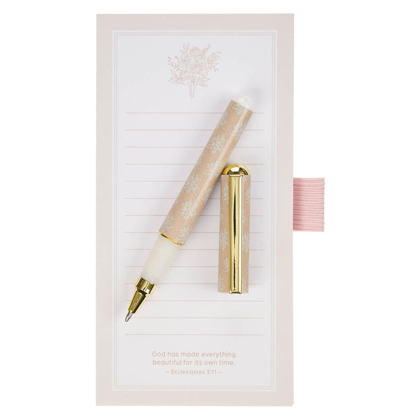 Everything Beautiful Blush Taupe Magnetic Notepad and Pen Gift Set - Ecclesiastes 3:11