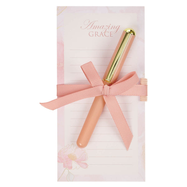 Amazing Grace Pink Floral Magnetic Notepad and Pen Gift Set