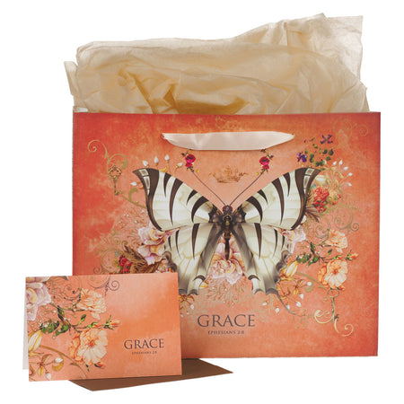 Teal Paisley God's Grace Large Landscape Gift Bag Set with Card