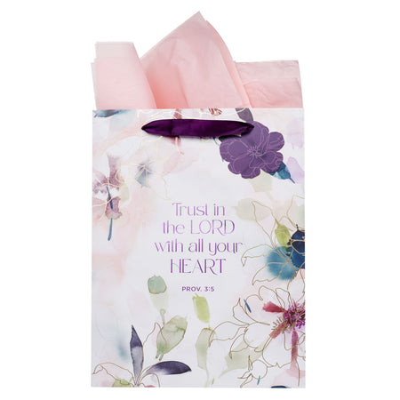 The Lord is With You Pink Floral Large Portrait Gift Bag - Zephaniah 3:17