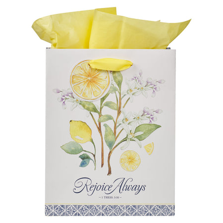 Give Thanks Blue and Yellow Lemon Large Landscape Gift Bag - 1 Thessalonians 5:18