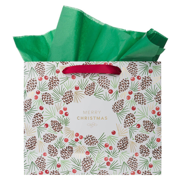 Merry Christmas Pinecone Large Landscape Gift Bag