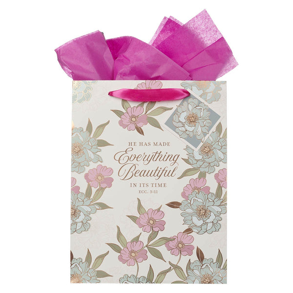 Everything Beautiful Whimsical Blooms Large Portrait Gift Bag - Ecclesiastes 3:11 - KI Gifts Christian Supplies