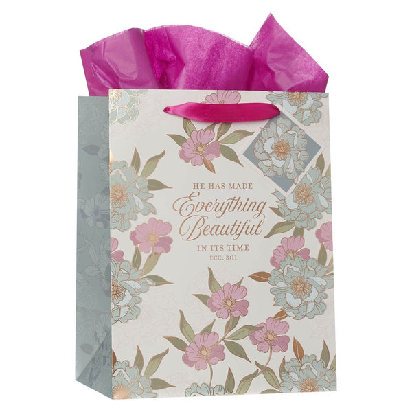 Everything Beautiful Whimsical Blooms Large Portrait Gift Bag - Ecclesiastes 3:11