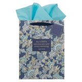 Morning Mercies Blue Green Floral Large Gift Bag Lam 3:22-23