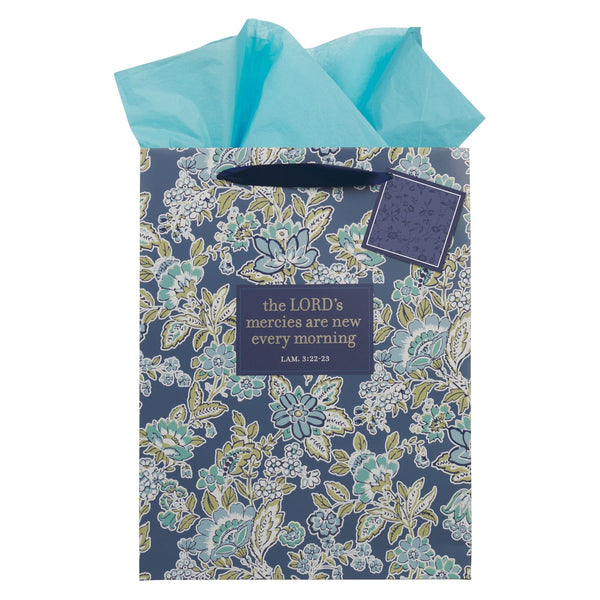 Morning Mercies Blue Green Floral Large Gift Bag Lam 3:22-23