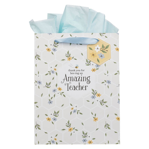 Amazing Teacher Blossom and Bees Large Portrait Gift Bag - KI Gifts Christian Supplies