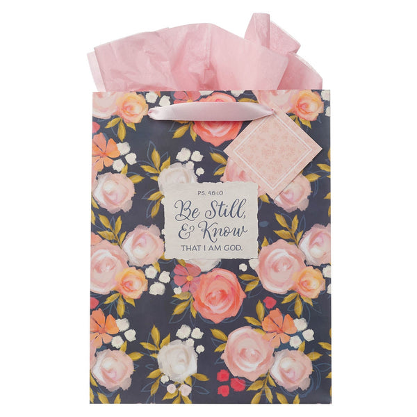 Be Still and Know Painted Peonies Large Portrait Gift Bag - Psalm 46:10 - KI Gifts Christian Supplies