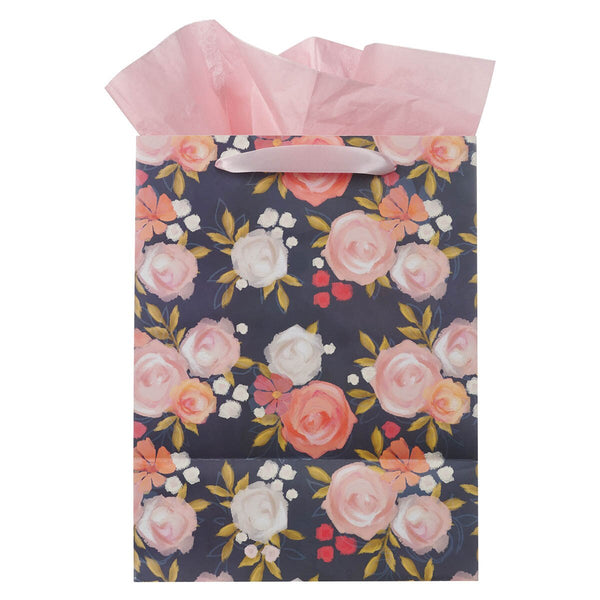 Be Still and Know Painted Peonies Large Portrait Gift Bag - Psalm 46:10