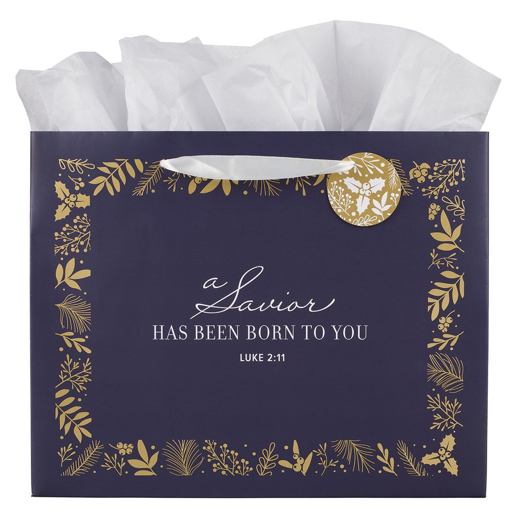 A Saviour is Born Blue Large Landscape Gift Bag - Luke 2:11