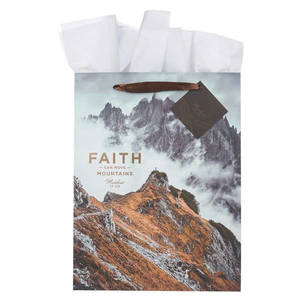 Faith Can Move Mountains Large Portrait Gift Bag - Matthew 17:20 - KI Gifts Christian Supplies