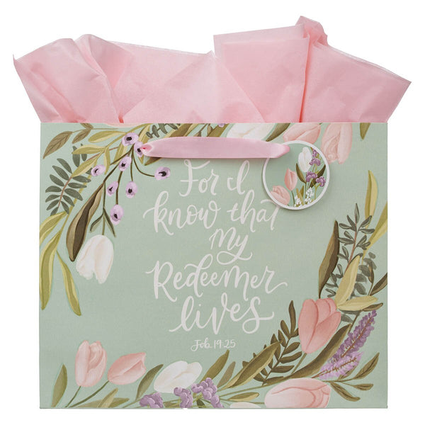 My Redeemer Lives Mint Meadow Large Landscape Gift Bag - Job 19:25