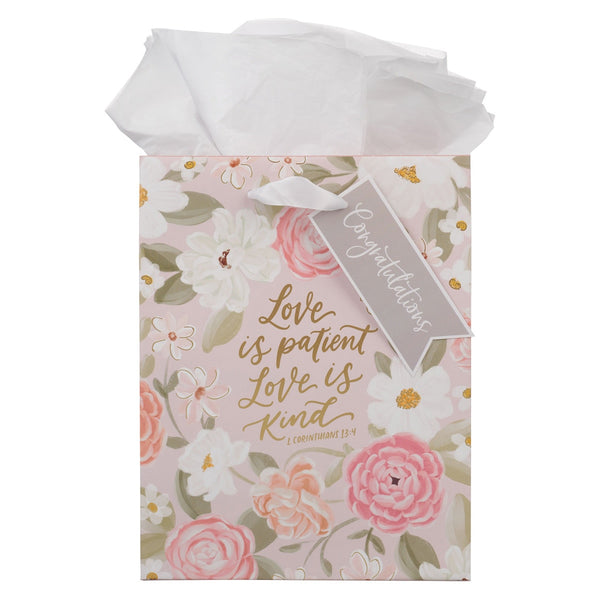 Love is Patient Pink Floral Medium Gift Bag – 1 Corinthians 13:4 - KI Gifts Christian Supplies