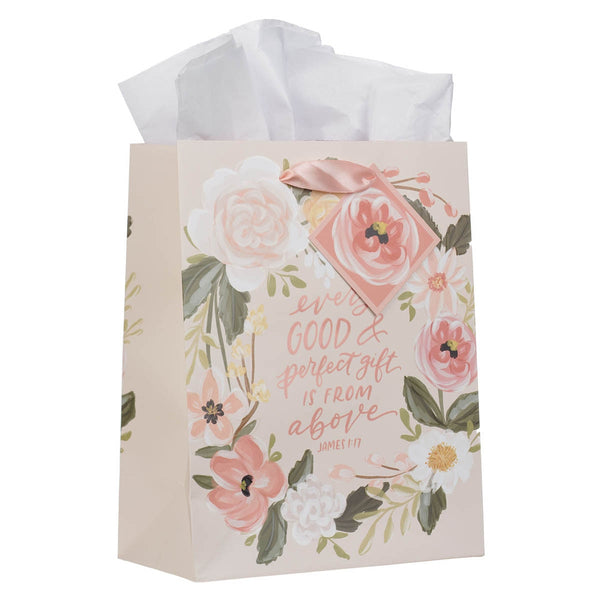 Every Good Gift Peach Floral Medium Gift Bag - James 1:17