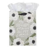 God of Hope Gray Floral Medium Gift Bag - Romans 15:13