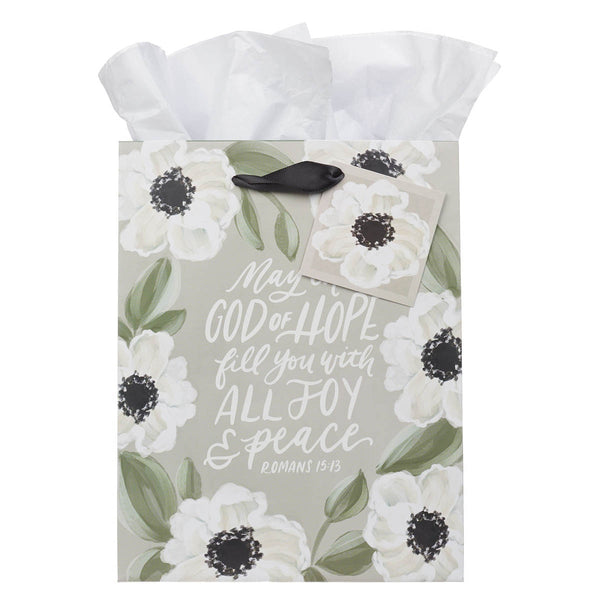 God of Hope Gray Floral Medium Gift Bag - Romans 15:13 - KI Gifts Christian Supplies