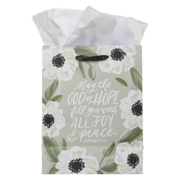 God of Hope Gray Floral Medium Gift Bag - Romans 15:13