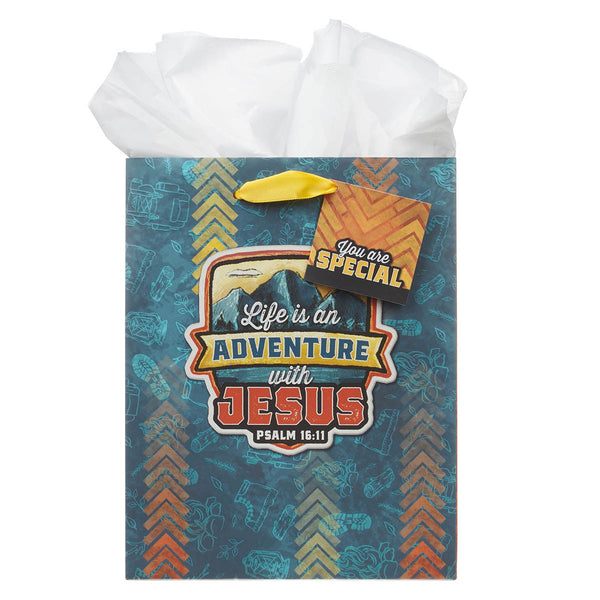 Adventure with Jesus Blue Trail Medium Gift Bag - Psalm 16:11 - KI Gifts Christian Supplies