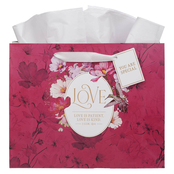 Love Red Hummingbird Large Landscape Gift Bag - 1 Corinthians 13:4