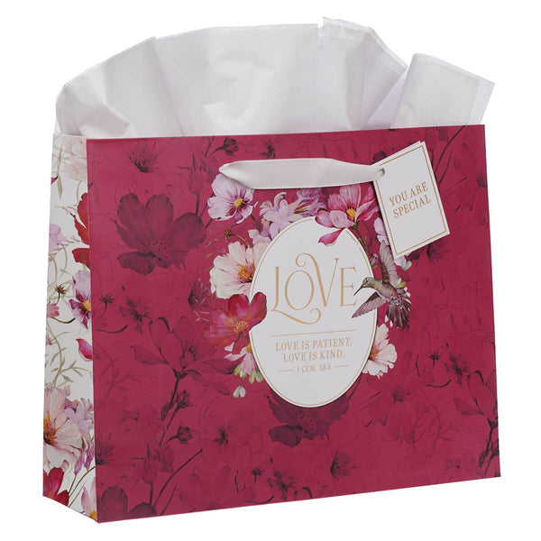 Love Red Hummingbird Large Landscape Gift Bag - 1 Corinthians 13:4