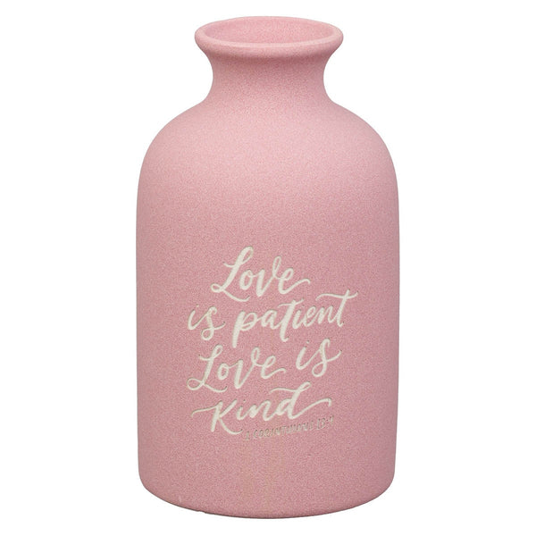 Love is Patient Pink Ceramic Table Vase - 1 Corinthians 13:4 - KI Gifts Christian Supplies