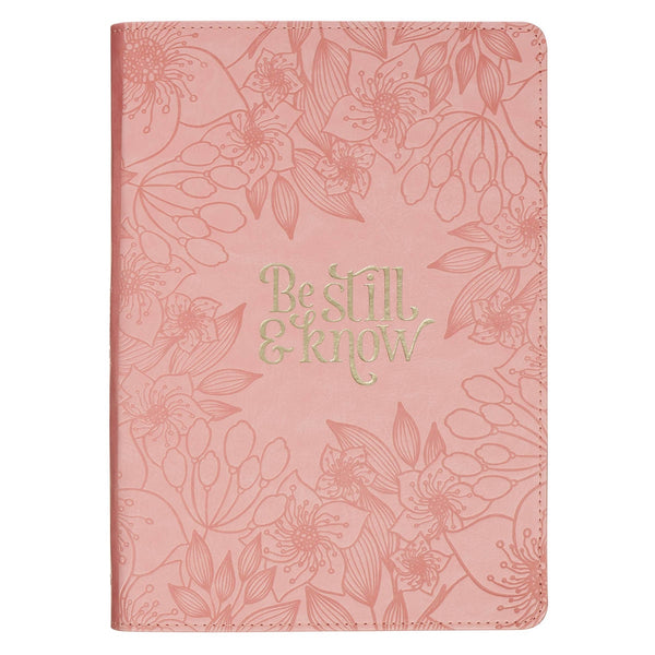 Be Still and Know Pink Floral Faux Leather Classic Journal - Psalm 46:10 - KI Gifts Christian Supplies