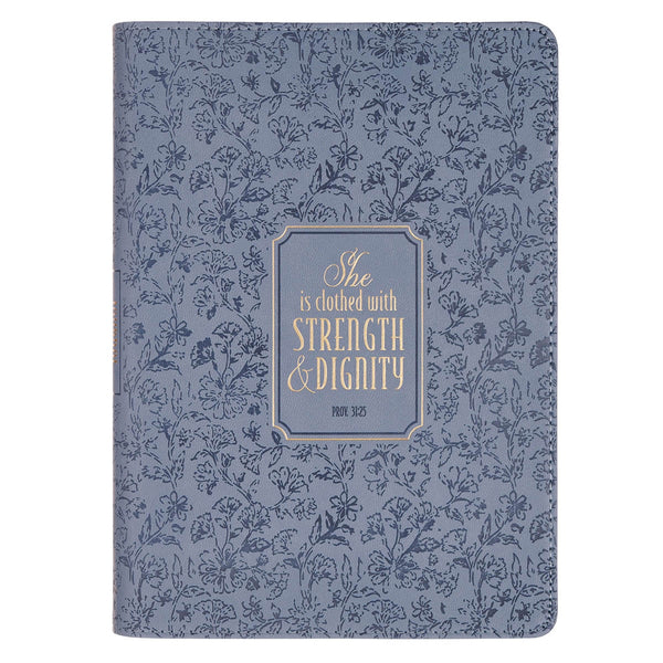 Strength and Dignity Blue Cottage Garden Faux Leather Classic Journal - Proverbs 31:25