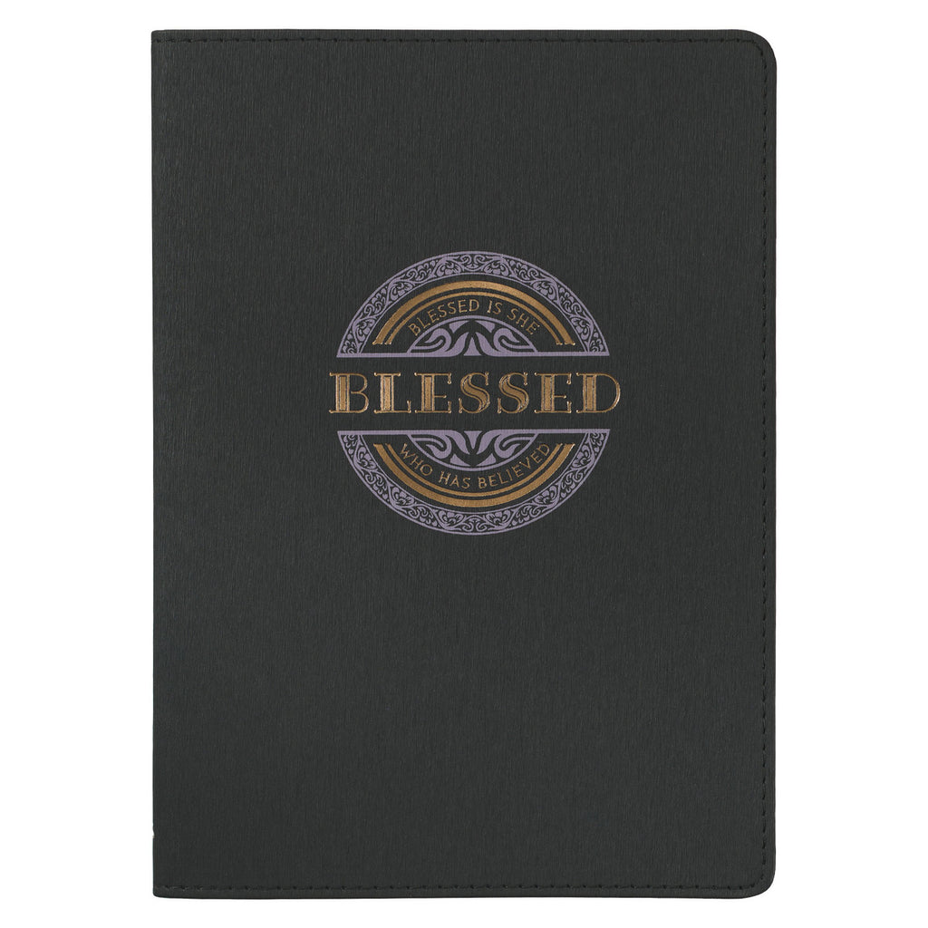 Blessed Charcoal Gray Faux Leather Classic Journal - Luke 1:45