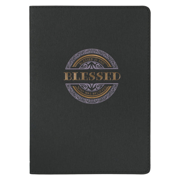 Blessed Charcoal Gray Faux Leather Classic Journal - Luke 1:45