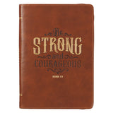 Strong and Courageous Honey-brown Faux Leather Journal with Zipper Closure - Joshua 1:9
