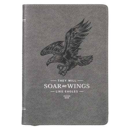 Wings of Eagles Saddle Tan Full Grain Leather Journal with Wrap Closure - Isaiah 40:31
