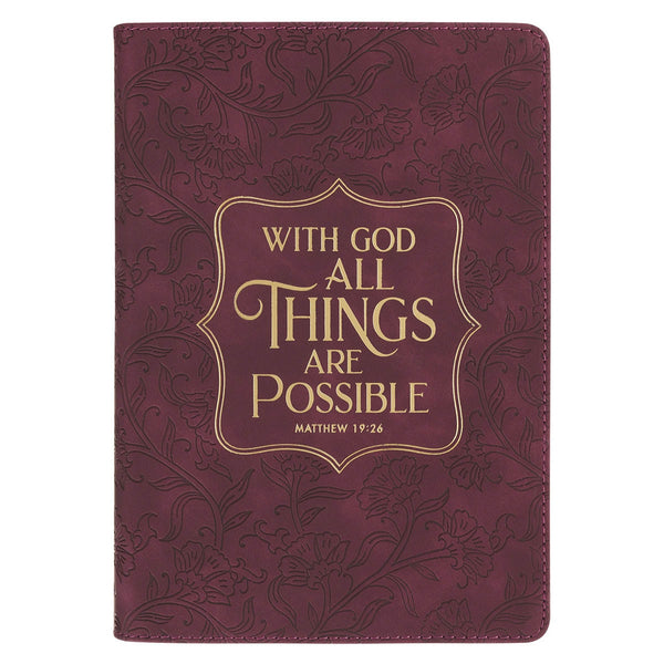 Things Are Possible Burgundy Faux Leather Classic Journal - Matthew 19:26 - KI Gifts Christian Supplies