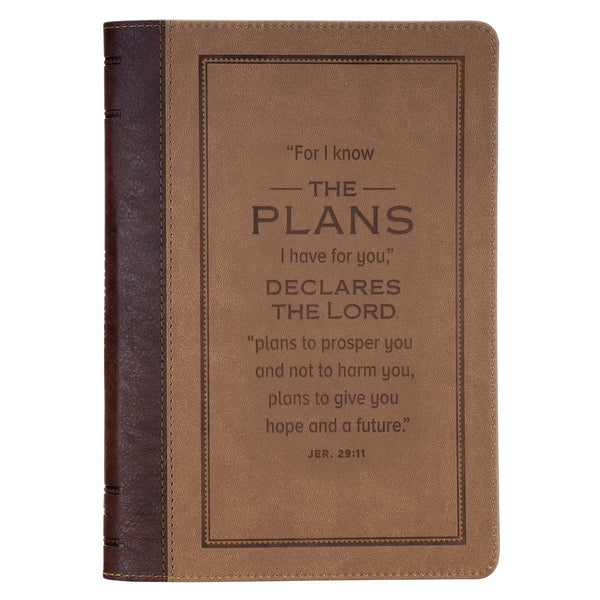 The Plans Cocoa Brown and Taupe Faux Leather Classic Journal with Zipper Closure - Jeremiah 29:11 - KI Gifts Christian Supplies