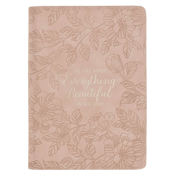 Everything Beautiful Blush Floral Faux Leather Journal with Zipper Closure - Ecclesiastes 3:11 - KI Gifts Christian Supplies
