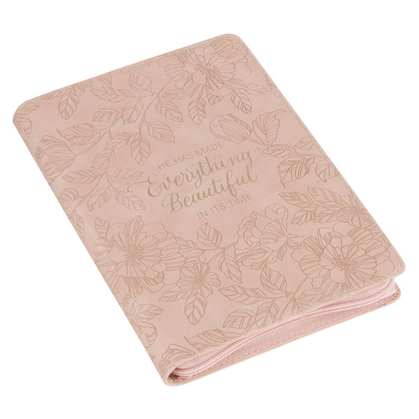 Everything Beautiful Blush Floral Faux Leather Journal with Zipper Closure - Ecclesiastes 3:11