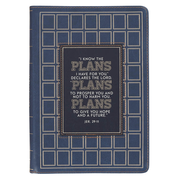 The Plans Modern Blue Grid Classic Journal with Zipper Closure - Jeremiah 29:11 - KI Gifts Christian Supplies